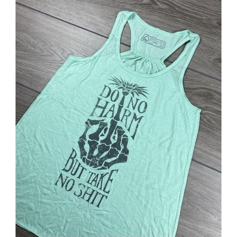 Human Unlimited Women's "Do No Harm" Graphic Sleeveless Tank Green XL